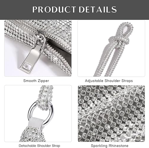 SweetV Sparkly Rhinestone Purse: Silver Glitter Handbag for Weddings, Prom, and Parties